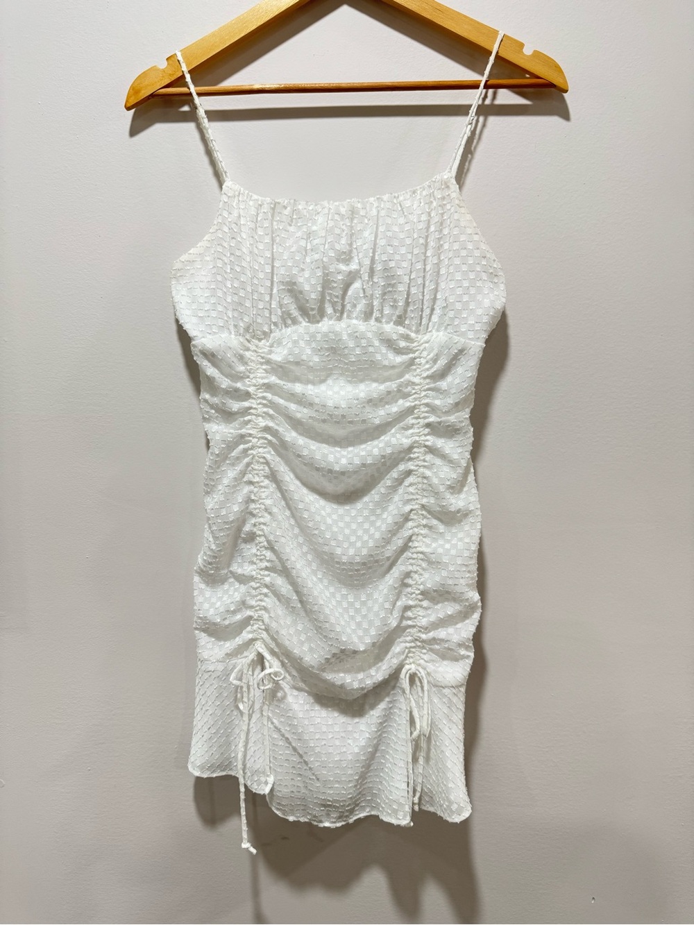 Cotton Candy LA White Ruched Mini Dress Spaghetti Strap Western Bodycon Size S